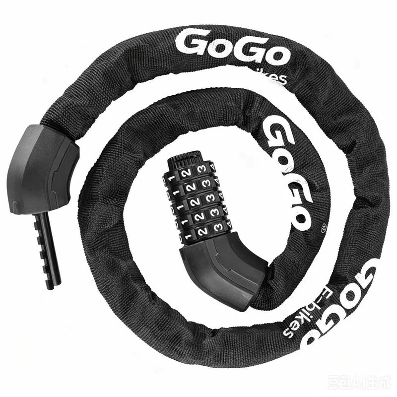 GoGo black hardened steel chain bike combination lock